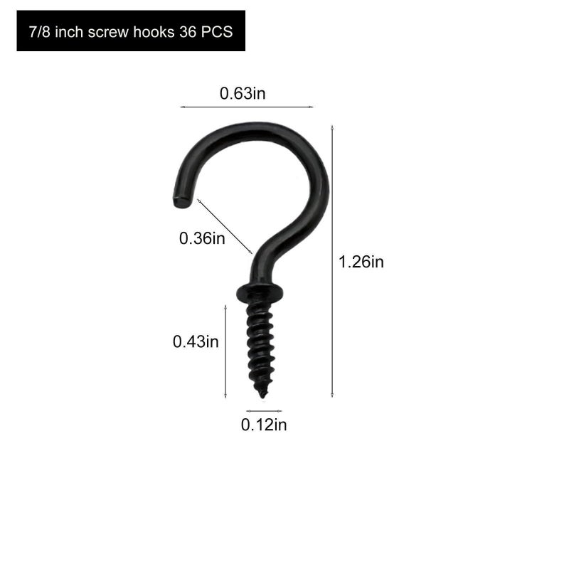 IDEALSV Black Ceiling Screw Hooks, 7/8 Inch Screw-in Light Hanging Cup Hooks (36Pack) - Image 2